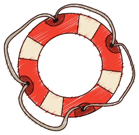 A hand-drawn red and cream life buoy.