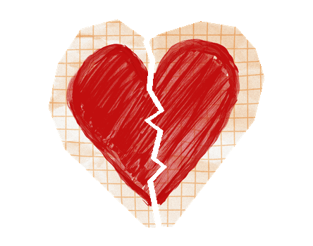 A hand-drawn heart breaking in two